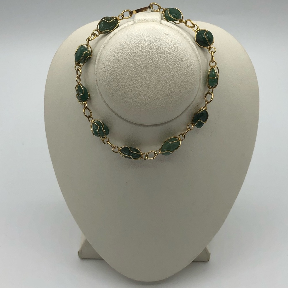 Vintage Wire Cage Bracelet Green Aventurine Gold - Picture 6 of 8